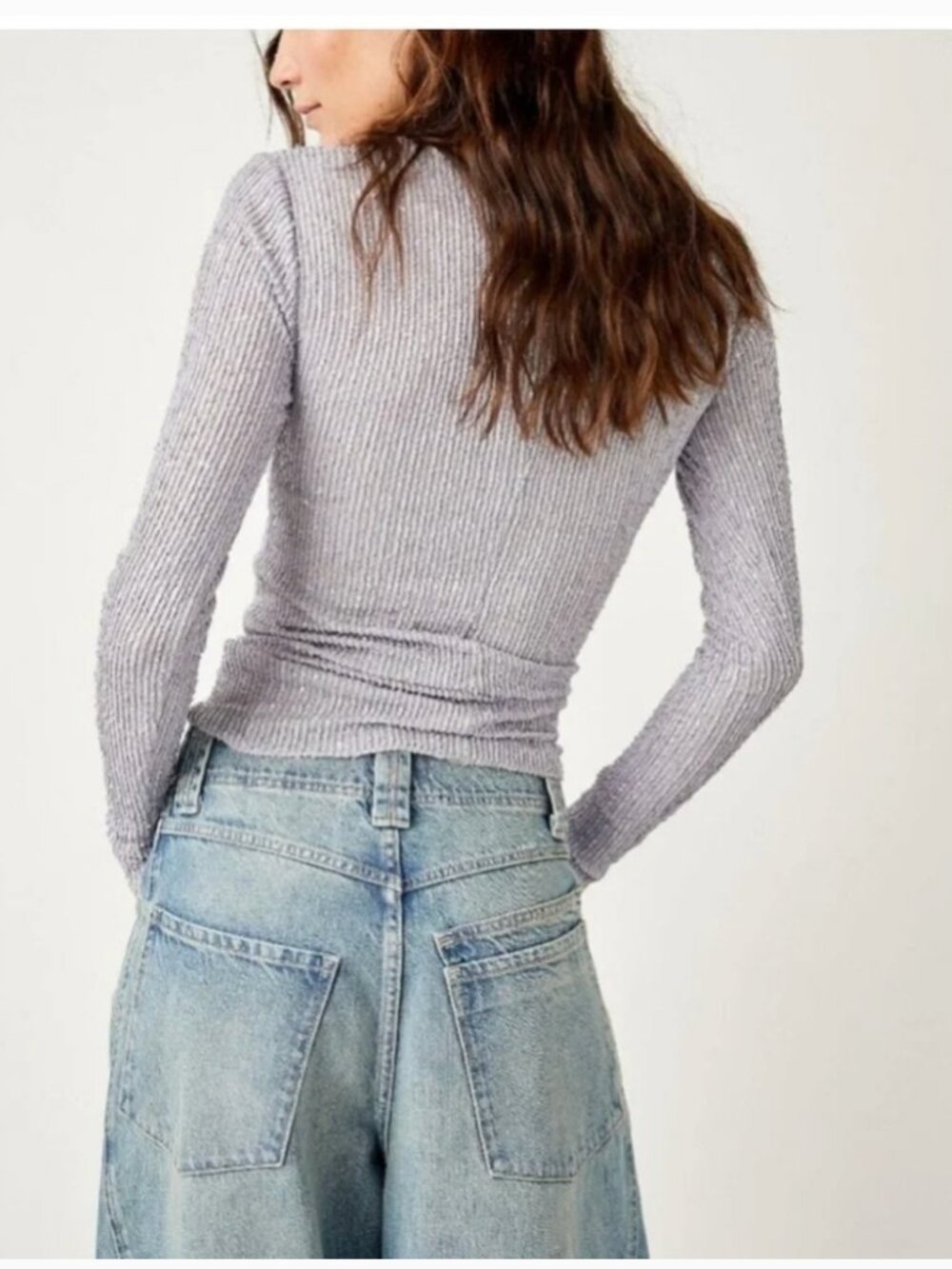Free People Intimately Sequin Gold Rush Long Sleeve Top Purple Lavender Size XS - Picture 6 of 6